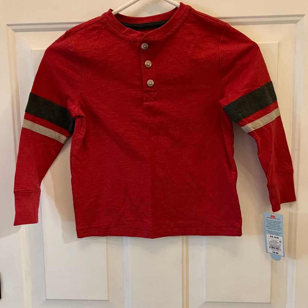 Cat & Jack Red Long Sleeve Tee with Button Detail